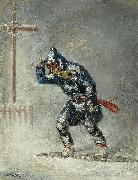 Cornelius Krieghoff 'Snowshoeing Home in a Blizzard' oil painting artist